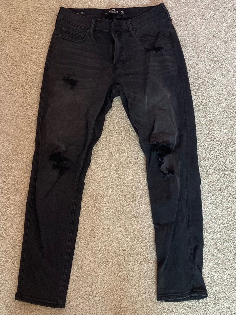 Hollister Advanced Stretch Black Crop Skinny Ripped Men’s Jeans
